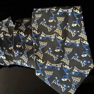 Giorgio Armani Silk Blue Gray Bowties Bows Mid Century Mod Modernist Retro